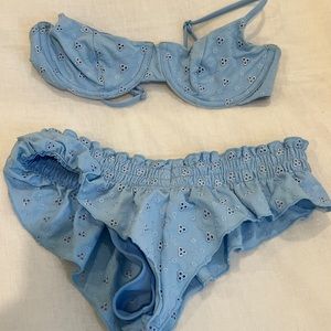 Frankies Bikinis Blue Ruffle Daisy Set